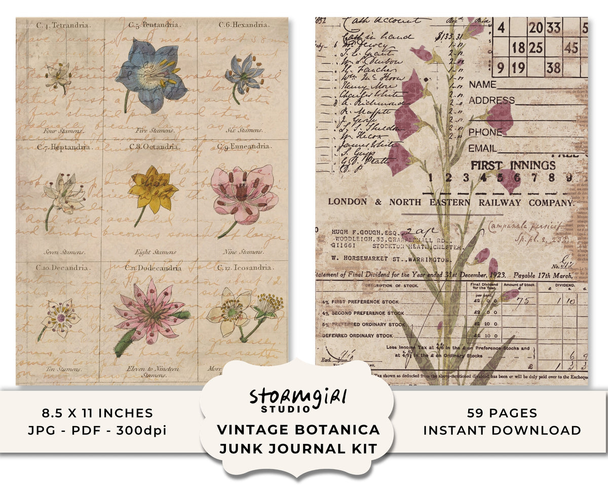 Vintage Botanica Printable Junk Journal Kit