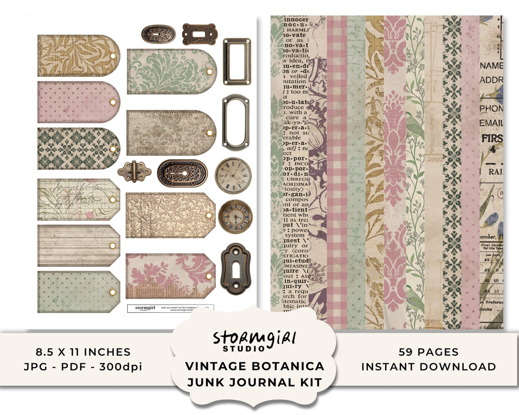 Vintage Botanica Printable Junk Journal Kit