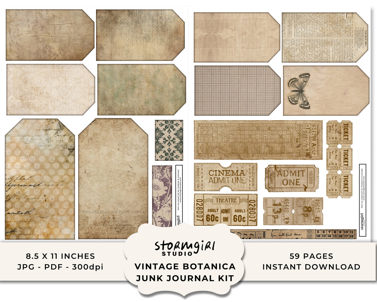 Vintage Botanica Printable Junk Journal Kit
