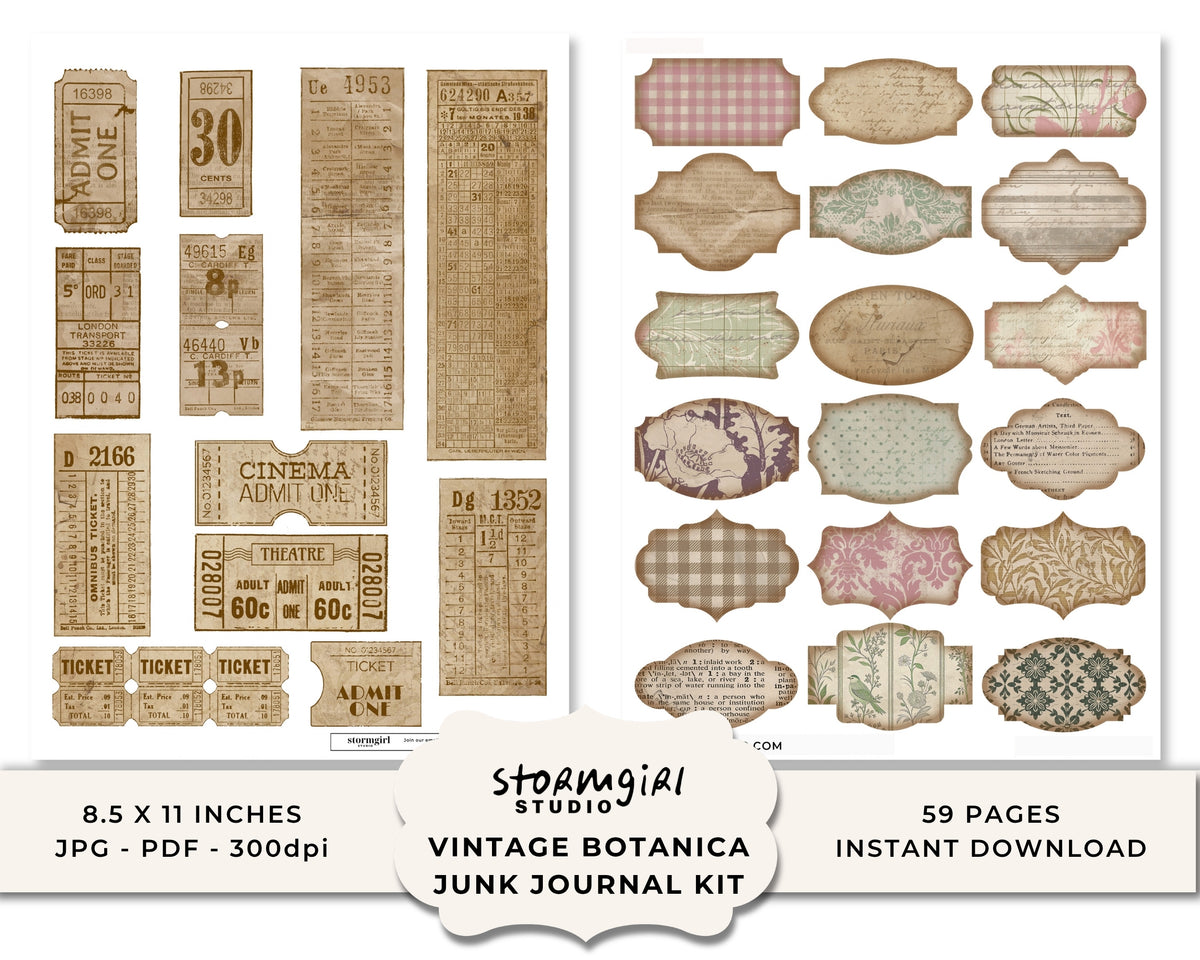 Vintage Botanica Printable Junk Journal Kit