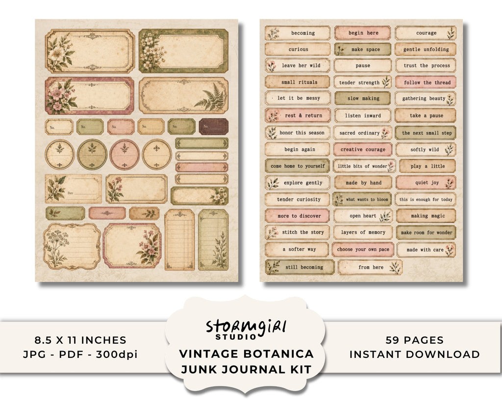 Vintage Botanica Printable Junk Journal Kit