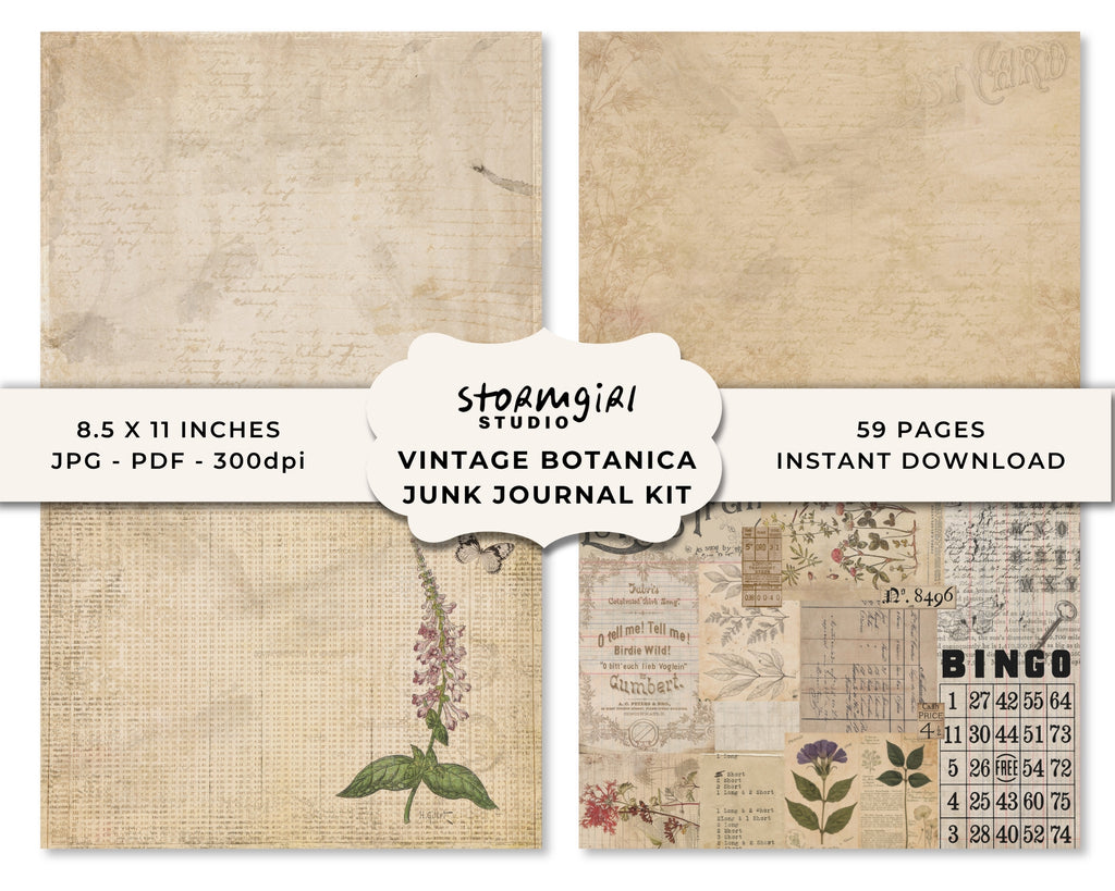 Vintage Botanica Printable Junk Journal Kit