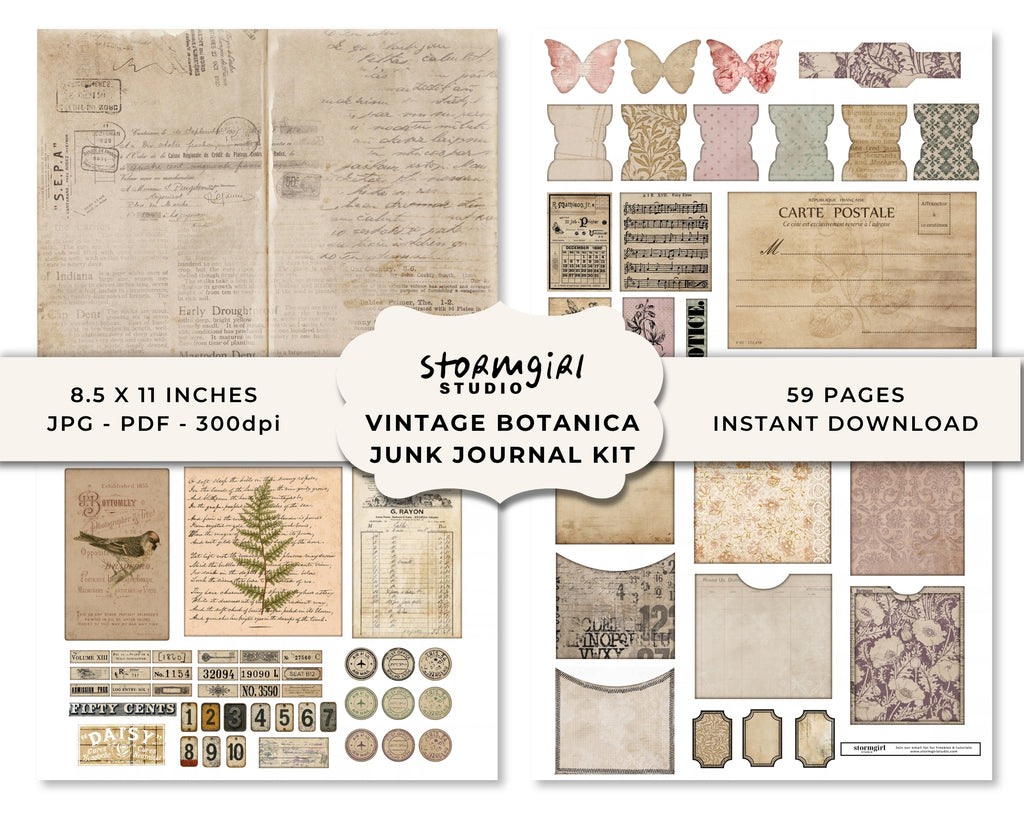 Vintage Botanica Printable Junk Journal Kit