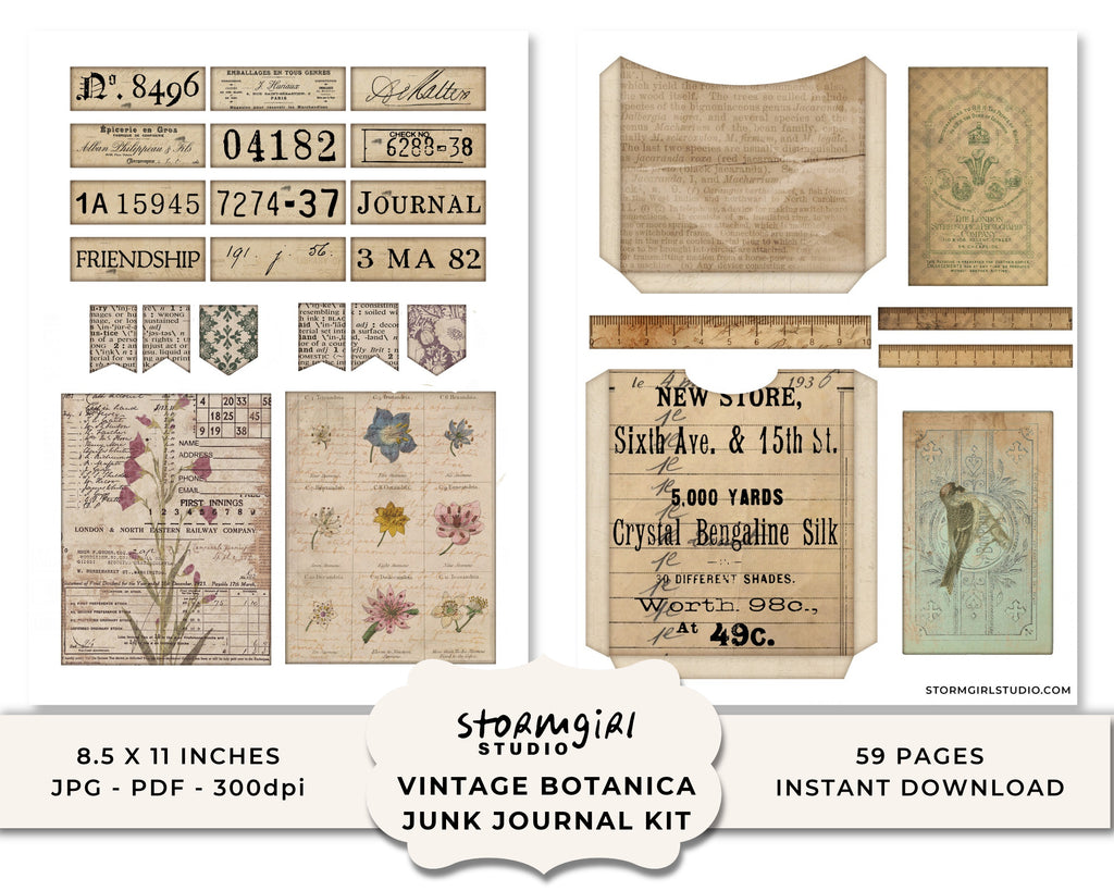 Vintage Botanica Printable Junk Journal Kit