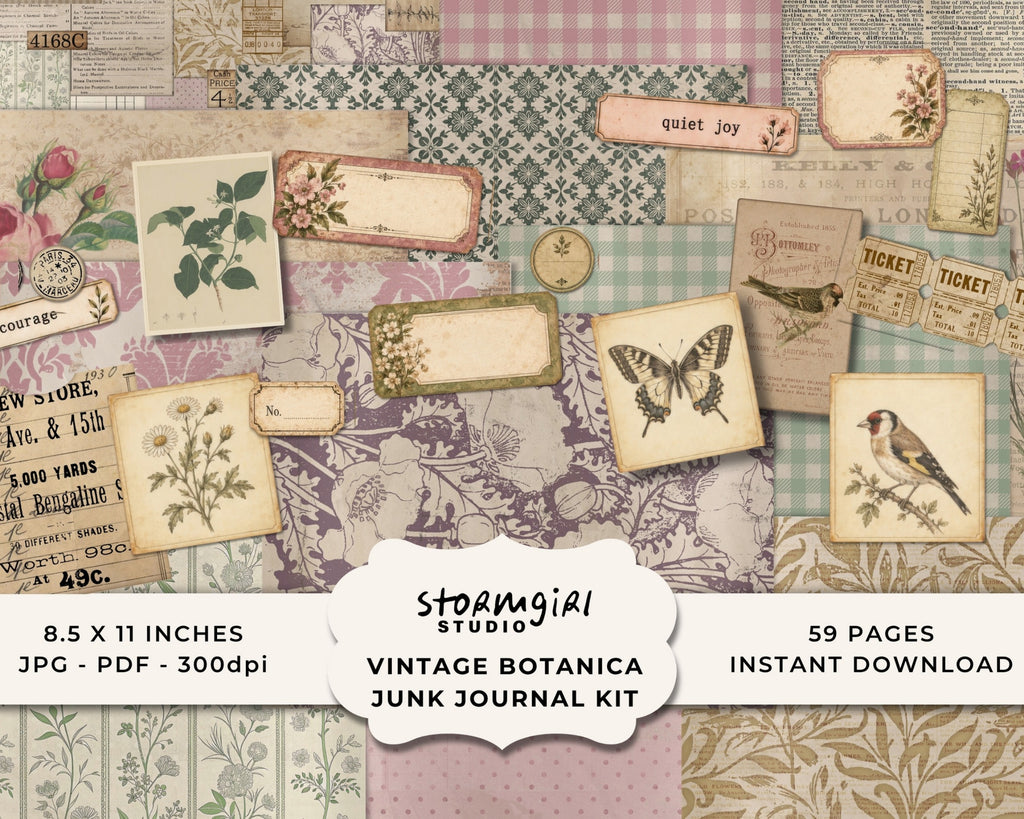 Vintage Botanica Printable Junk Journal Kit